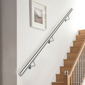 Wall Mounted Step Railing Stair Railing Banister Stainless Rounded Handrail with Bracket L 375 cm
