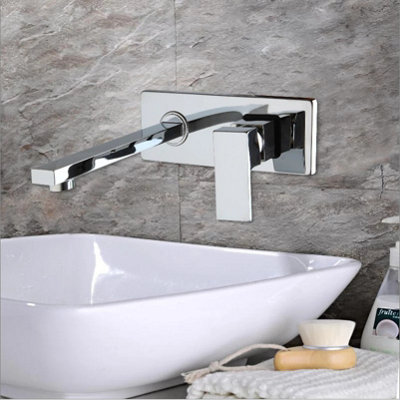 Wall Mounted Tap Waterfall Basin Sink Mixer Tap Bathroom Basin Tap Chrome Finish  Single Lever Hot Cold Tap