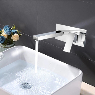 Wall Mounted Tap Waterfall Basin Sink Mixer Tap Bathroom Basin Tap Chrome Finish  Single Lever Hot Cold Tap - 9