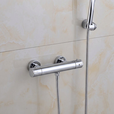Wall-mounted Thermostatic Shower Mixer with Safety Temperature Lock, Chrome