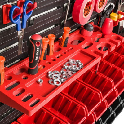 WALL MOUNTED TOOL PEG BOARD SET GARAGE STORAGE BINS WORKSHOP RACK SHED ...