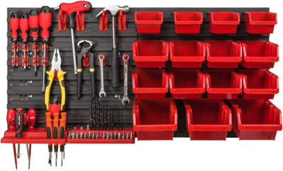 WALL MOUNTED TOOL PEG BOARD SET GARAGE STORAGE BINS WORKSHOP RACK SHED ...