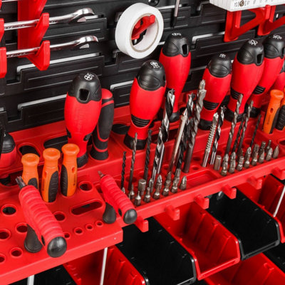 Tectake® 6-Panel Pegboard, Incl. Hooks & Holders, Wall-Mounted Tool Organiser With Universal Hole Spacing & Easy, Flexible Installation, Space-Saving