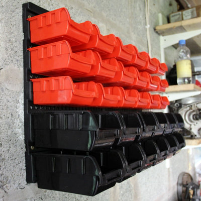 Wall Mounted Tool Storage Bin Workshop Garage Rack Pegs Organizer DIY Box 32pc - 3