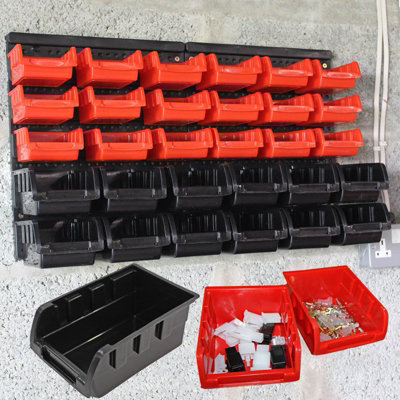 Wall Mounted Tool Storage Bin Workshop Garage Rack Pegs Organizer DIY Box 32pc - 6