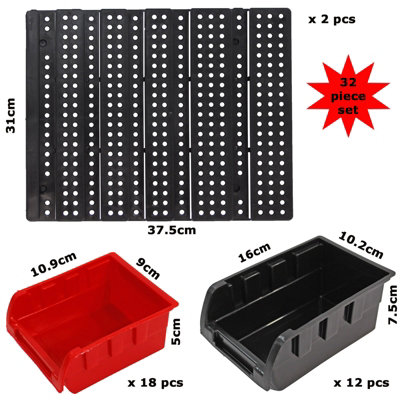 Wall Mounted Tool Storage Bin Workshop Garage Rack Pegs Organizer DIY Box 32pc - 8