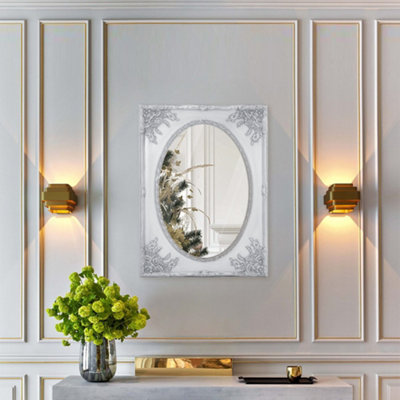 Wall Mounted White Wooden Plastic Flower Framed Decorative Framed Mirror W 840mm x H 1140mm