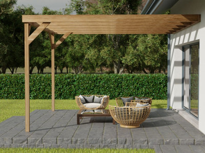 Wall-mounted wooden box pergola, complete DIY kit, 2.4m x 3.6m (Rustic brown finish)