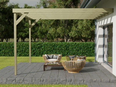 Wall-mounted wooden box pergola, complete DIY kit, 4.8m x 4.8m (Natural finish)