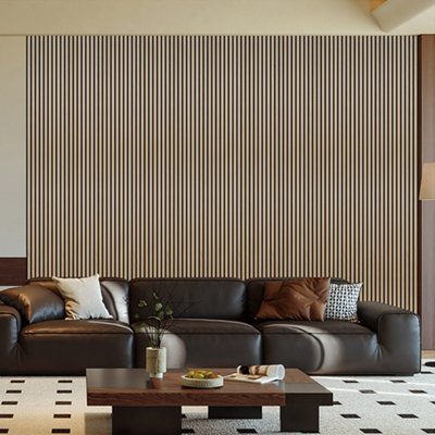 Wall Panel Slats Natural Oak Wood Grain PVC Slat Wall Panels Background ...