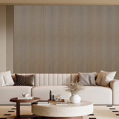 Wall Panel Slats Natural Oak Wood Grain PVC Slat Wall Panels Background ...