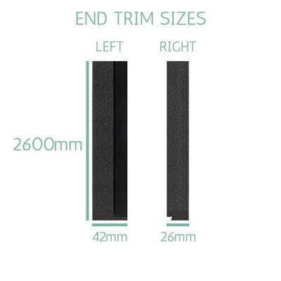 Wall Panels World Waterproof 3D Slat Wall Panel End Trim Charcoal, Left hand, Small slat, 42mm x 12mm x 2600mm, Pack of 4