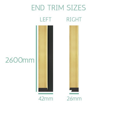 Wall Panels World Waterproof 3D Slat Wall Panel End Trim Metallic Gold, Left hand, Small slat, 42mm x 12mm x 2600mm, Pack of 4