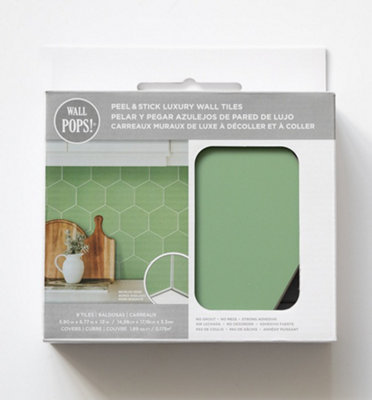 Wall Pops Hexagon Green 17.19 x 14.98cm Premium Self-adhesive Vinyl Wall Tiles Pack 9