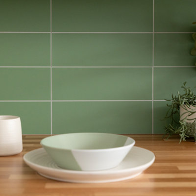 Wall Pops Subway Green 9.98 x 29.99cm Premium Self-adhesive Vinyl Wall Tiles Pack 60