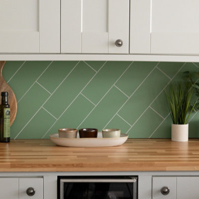 Wall Pops Subway Green 9.98 x 29.99cm Premium Self-adhesive Vinyl Wall Tiles Pack 60