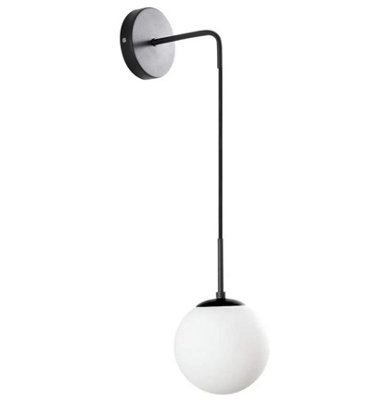 Wall Sconces Wall Lighting Indoor Wall Lamp with White Hanging Globe Glass Shade Black E27