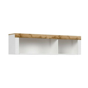 Wall Shelf Cabinet Display Storage Open Panel Unit White Gloss Oak Effect Holten