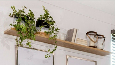 Wall Shelf Floating Display Panel 156cm Modern White Oak Effect Storage Holten