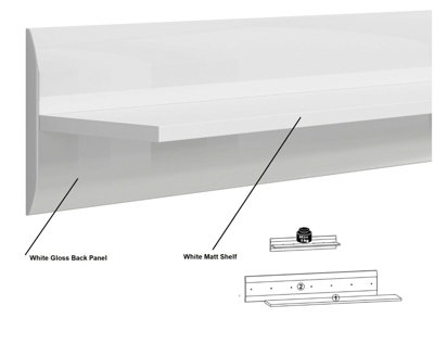 Wall Shelf Floating Long Shelving Panel Storage Unit 105cm White Gloss Azteca