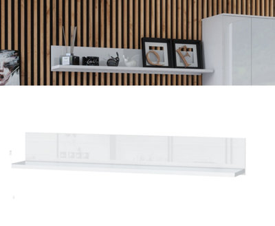 Wall Shelf Floating Storage Panel 130cm Long Compact Display White Gloss Modern Sol