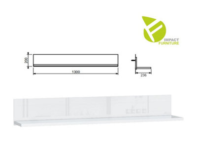 Wall Shelf Floating Storage Panel Long Compact Display Unit 130cm White Gloss Modern Sol