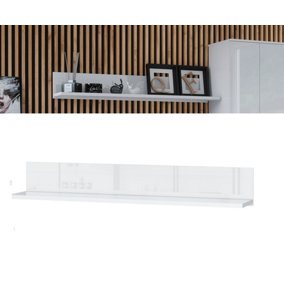 Wall Shelf Floating Storage Panel Long Compact Display White Gloss Modern Sol