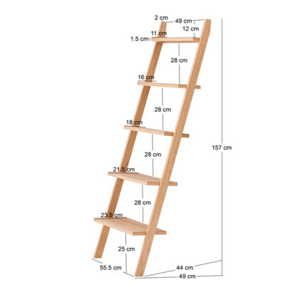 Wall shelf ladder 5 levels in solid wood and natural rattan Modern ...