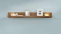 Wall Shelf Panel Floating Display Modern 140cm LEDs Medium Oak Effect Gent
