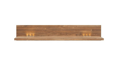 Wall Shelf Panel Floating Display Modern 140cm LEDs Medium Oak Effect Gent