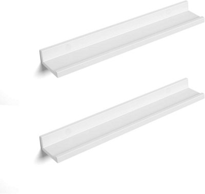 Wall Shelf Set of 2, 2 Suspended Shelves with High Gloss Finish, Wall Shelf for Picture Frames and Books, Living Room, Bedroom