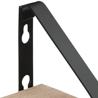 Wall Shelves - set of 3, decorative metal brackets, high load-capacity, 3 widths included  - industrial wood light, oak Sonoma