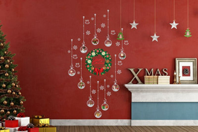 Wall Sticker Set Shining Silver Christmas Wreath Garland Decal Home Decorations