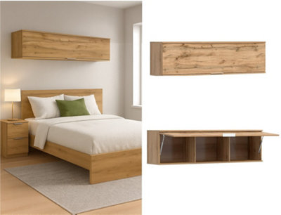 Wall Storage Cabinet Bedroom Lift Up Door Overbed Floating Unit 135cm Oak Effect Zele