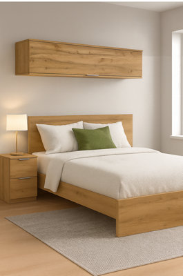 Wall Storage Cabinet Bedroom Lift Up Door Overbed Floating Unit 135cm Oak Effect Zele