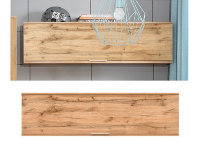 Wall Storage Cabinet Bedroom Lift Up Door Overbed Floating Unit 135cm Oak Effect Zele