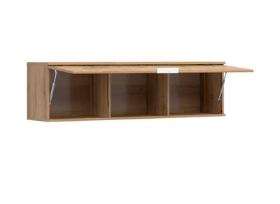 Wall Storage Cabinet Bedroom Lift Up Door Overbed Floating Unit 135cm Oak Effect Zele