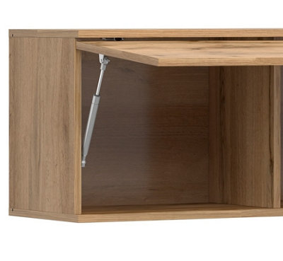 Wall Storage Cabinet Bedroom Lift Up Door Overbed Floating Unit 135cm Oak Effect Zele