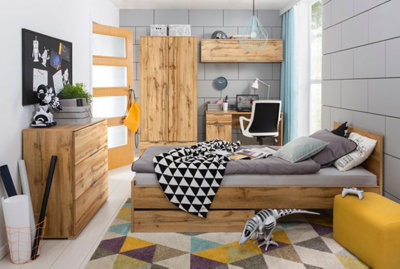 Wall Storage Cabinet Bedroom Lift Up Door Overbed Floating Unit 135cm Oak Effect Zele