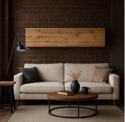 Wall Storage Cabinet Bedroom Lift Up Door Overbed Floating Unit 135cm Oak Effect Zele
