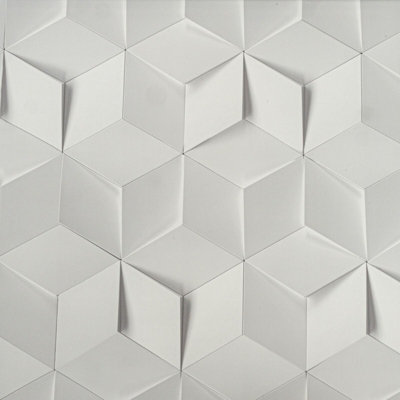 Wallpaper 3D Geometric Feature Wall White Cube Illusion Funky Modern Vinyl Coat