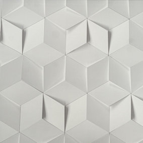 Wallpaper 3D Geometric Feature Wall White Cube Illusion Funky Modern Vinyl Coat