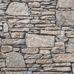 Wallpaper Bricks and Wood Cornish Stone Grey Fleece Non-Woven highly Washable