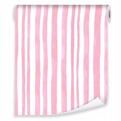 Wallpaper For Kids Children Pink and White Stripe Non-Woven Modern Rolle 10 m x 50 cm + Paste