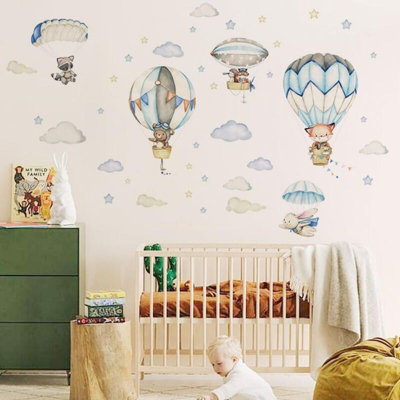 Wallpaper Set Animal Hot Air Balloon Sticker Animals in Balloon Decals ...