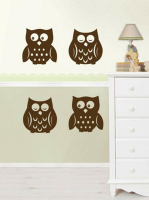 Wallpops 4 x Large Kids Self-Adhesive Brown Owls Wall Stickers