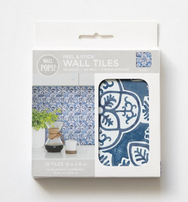 Wallpops Caeli Self-Adhesive Vinyl Wall Tiles 15.24cm(W) 15.24cm(H) 1.2mm(D) Pack of 72 (1.67sqm)