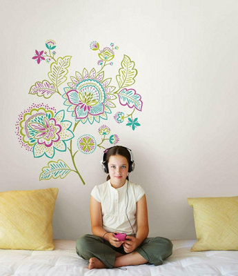 Wallpops Colourful Jeweled Floral Flowers Wall Art Kit Stickers