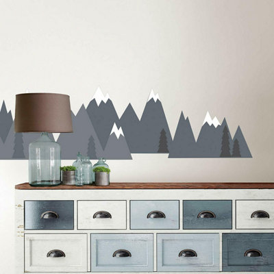 Wallpops Grey White Mountain Range Peel Stick Wall Art
