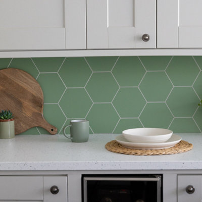 Wallpops Hexagon Green Premium Self Adhesive Vinyl Wall Tiles 14.98cm(H) 17.19cm(W) 3.3mm(D) pack of 9 (0.23sqm)
